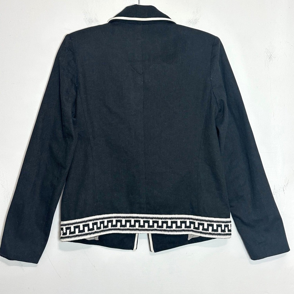 Laveer Womens Black White Greek Key Trim Blazer Jacket Coat Size 8 - Picture 3 of 11